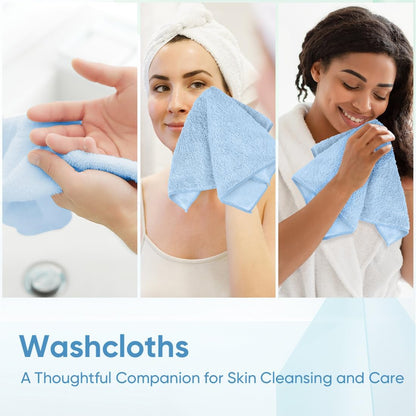 HOMEXCEL Microfiber Washcloths 12 Pack, Highly Absorbent and Soft Face Towel, Multi-Purpose Wash Cloths for Bathroom, Gym, Hotel, Spa and Kitchen, Multicolor 12x12 Inch, Blue