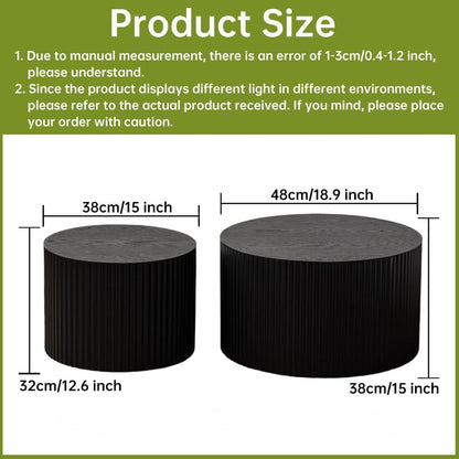 Round Nesting Coffee Table Set of 2 Small Round Coffee Tables for Living Room Modern Fluted Coffee Table Circular End Table Side Table for Small Spaces No Assembly (Black A, 18 in)