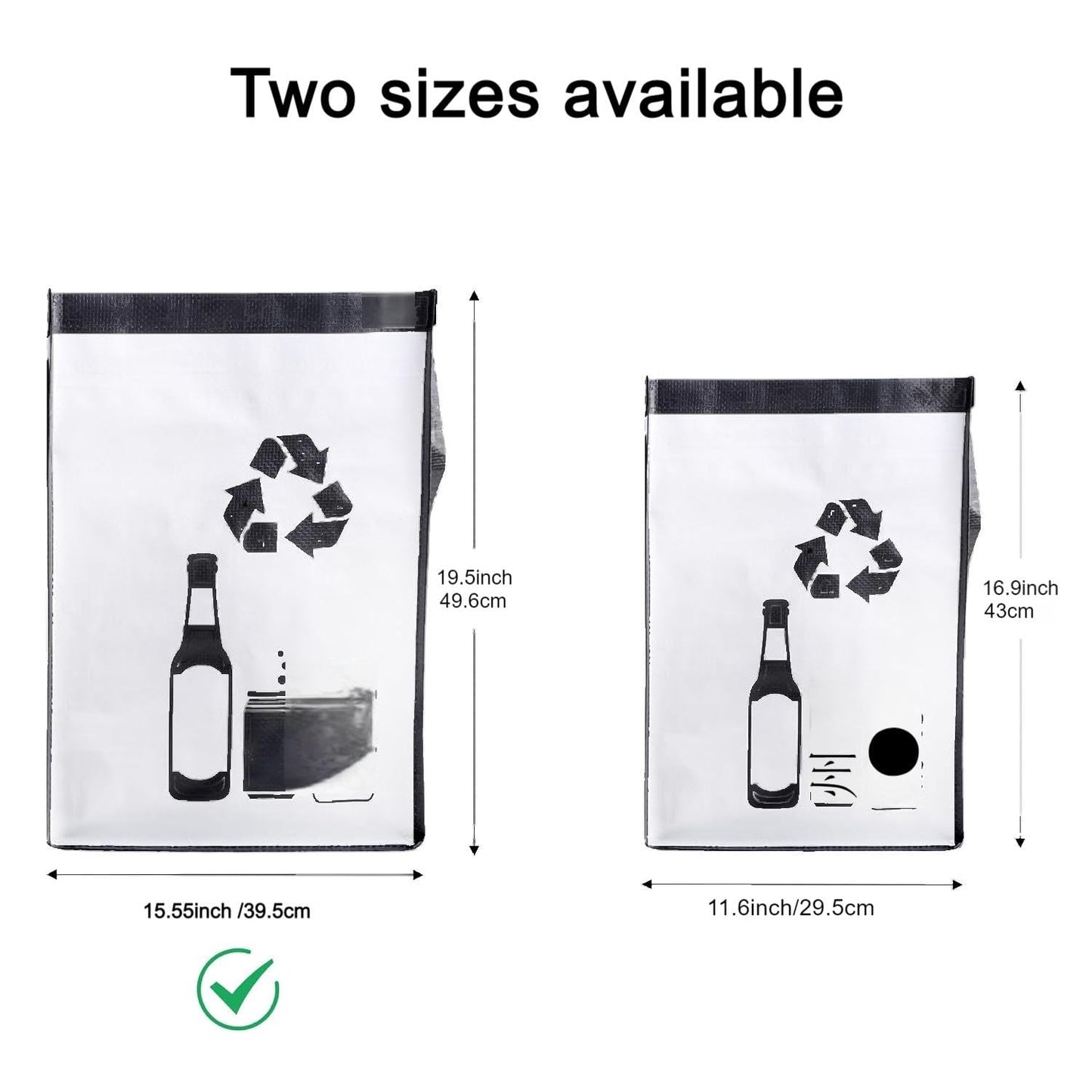 Large Recycle Waste Bag for Kitchen Home- Large Indoor Recycling Bins Trash Sorting Organizer, Reusable and Waterproof, 2 Pack
