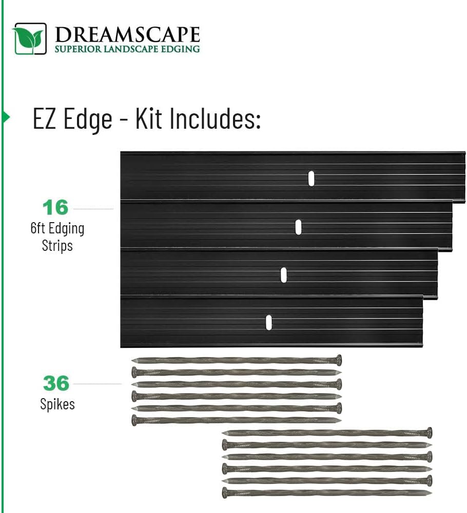 Dreamscape E-Z Edge Aluminum Landscape Edging - 12 Strips, 6ft Each (72ft Total), Black - Professional Quality Landscaping Border, Metal Divider for Lawn, Garden, Flowerbed…