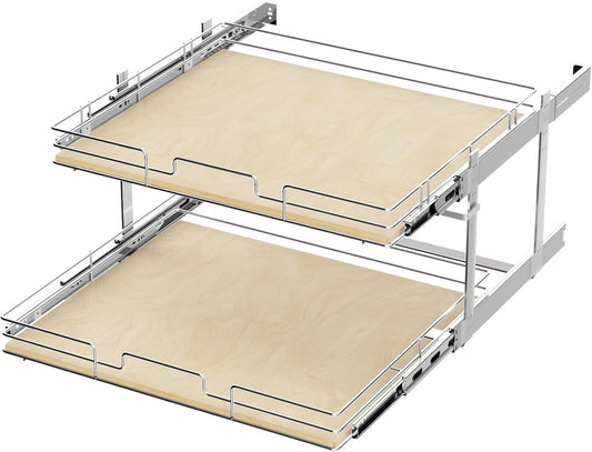 ROOMTEC 2 Tier Individual Pull Out Cabinet Organizer 25½"W x 21½"D, Slide Out Wood Shelves Organizers, Pull Out Drawers Organization and Storage for Kitchen Cabinet