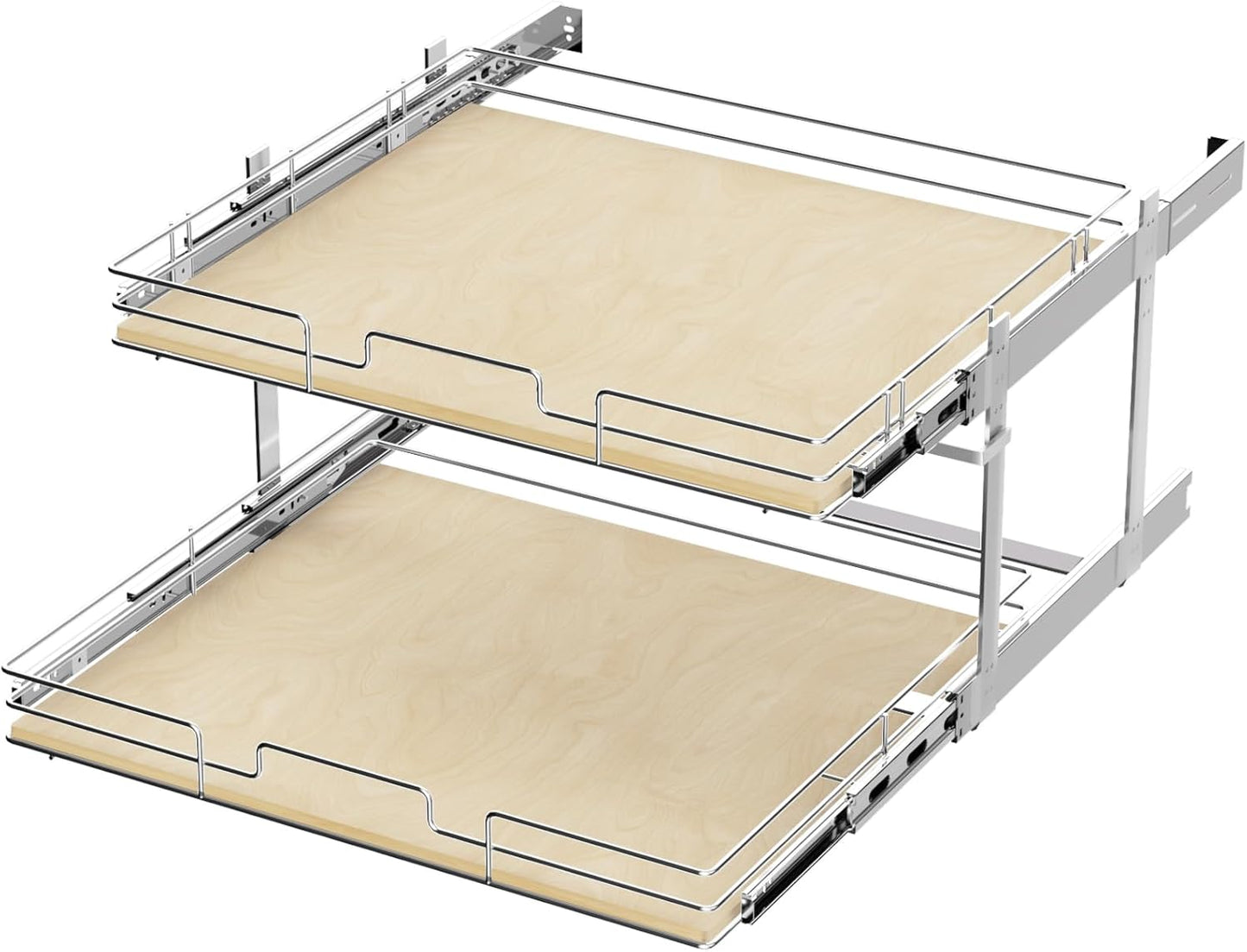 ROOMTEC 2 Tier Individual Pull Out Cabinet Organizer 31½"W x 21½"D, Slide Out Wood Shelves Organizers, Pull Out Drawers Organization and Storage for Kitchen Cabinet