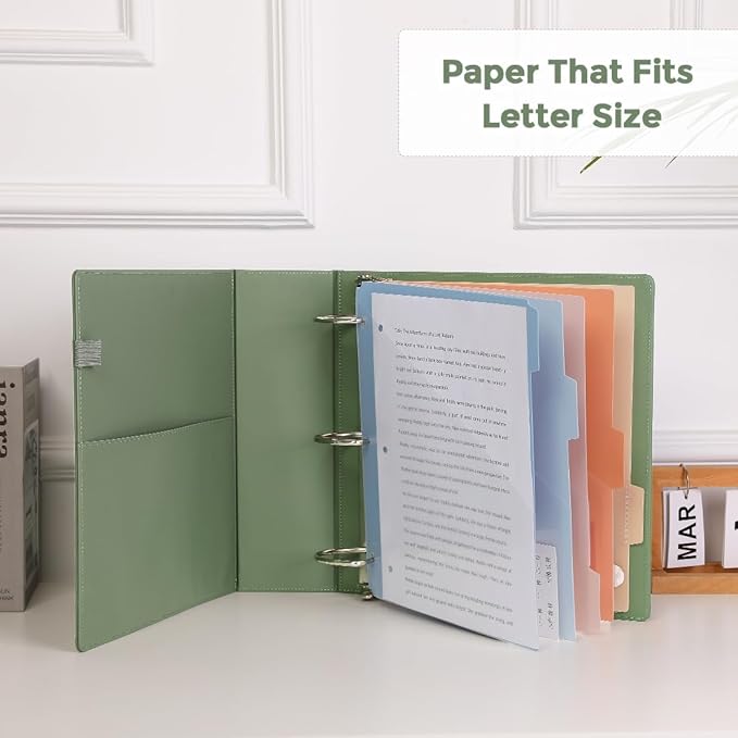 SKYDUE 3 Ring Binder 3 Inch D Ringr with Clipboard, PU Heavy Duty Clipboard Binder with Notepad & 5 Dividers with 5 Pockets, Labels, Clipboard Folder Great for School Office