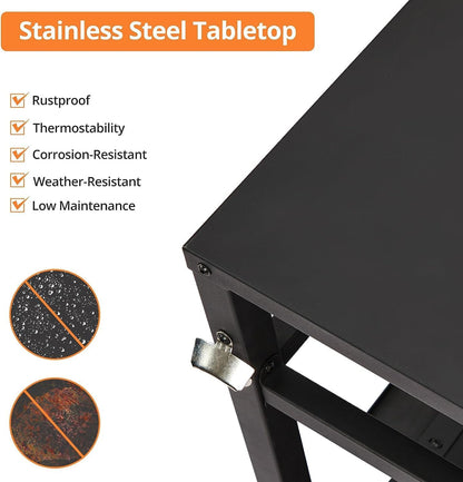 Bar Cart, Outdoor Grill Cart, Pizza Oven Stand, BBQ Prep Table with Wheels & Hooks, Side Handle, Double-Shelf Grilling Cart, Tabletop Griddle Cooking Station for Bar, Patio, Kitchen (Black)