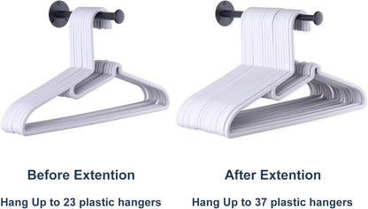 4 Pack Retractable Hanger Holder for Laundry Room, Wall Mount Organizer Rack for Lightweight Clothes, Space Saving Laundry Hook Rod, Keep Empty Hangers Handy, Black