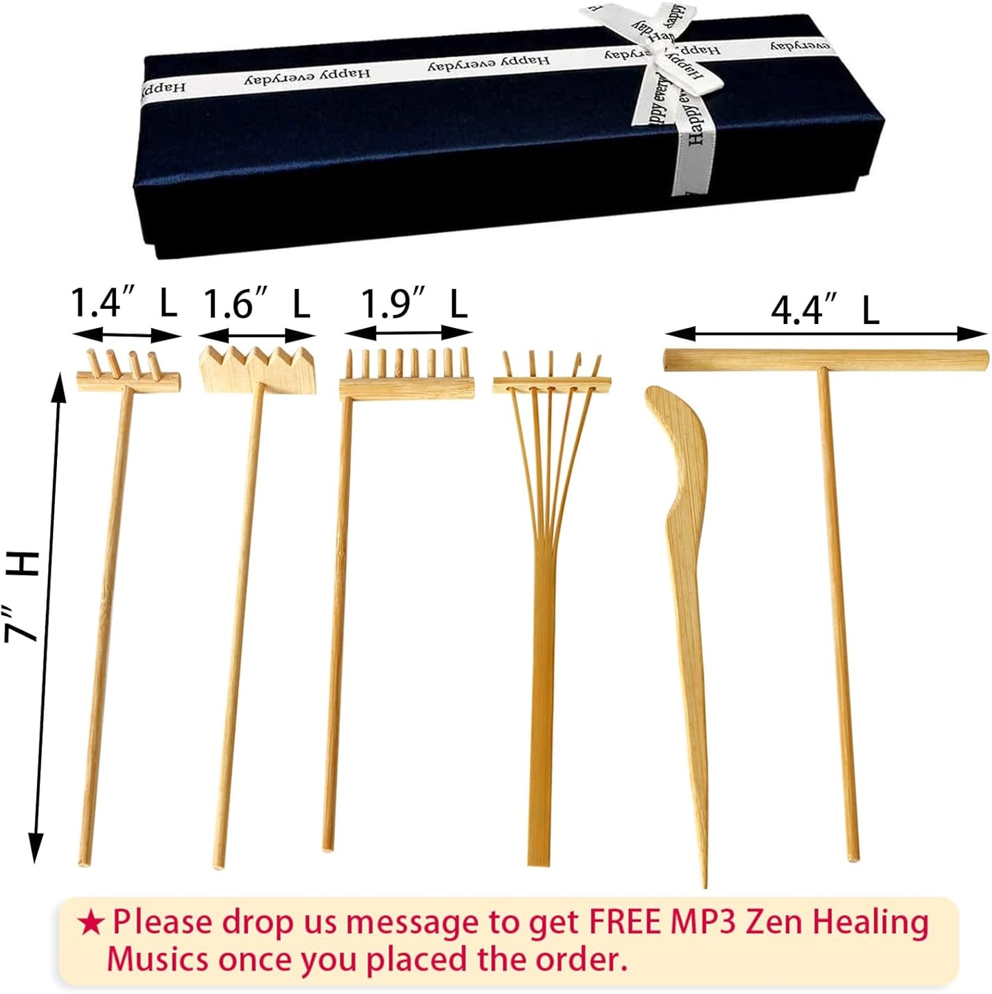 Mini Zen Garden Rake Set 6PCS - Premium Natural Bamboo Sand Rakes with Gift Box - Zen Garden Tools Kit Accessories Japan Zen Gift Stylus for Meditation & Sand Art