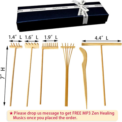 Mini Zen Garden Rake Set 6PCS - Premium Natural Bamboo Sand Rakes with Gift Box - Zen Garden Tools Kit Accessories Japan Zen Gift Stylus for Meditation & Sand Art