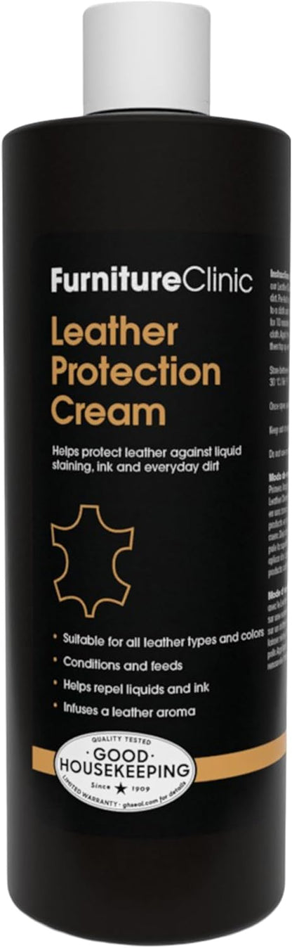 Furniture Clinic Leather Protection Cream | 2-in-1 Leather Conditioner & Waterproofing Protector for Furniture, Shoes, Car Seats & More | Prevent Stains While Nourishing | 17oz/ 500ml