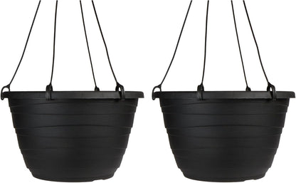 The HC Companies Wrapt Hanging Planters - Lightweight Plant Pot Hanger for Hanging Plants, Vegetables & Herbs - Outdoor & Indoor Hanging Basket for Plants (11" Black, Pack of 2)