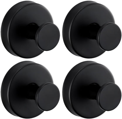 Reusable Heavy Duty Suction Cup Hooks for Kitchen/Bathroom/Shower - Wet-Proof Hooks for Towels, Robes, Loofah&Wreaths/No Drill Mounting on Glass, Tile, Metal (4, Matte Black)
