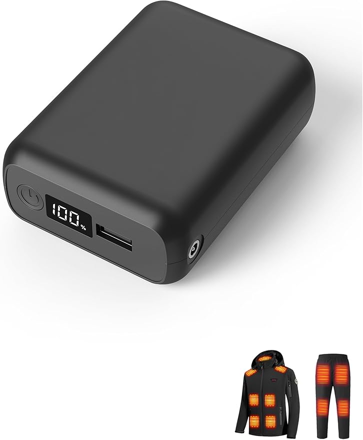 𝟳.𝟰𝗩/𝟱𝗩 𝟮𝟬𝟬𝟬𝟬𝗺𝗔𝗵 Heated Vest Battery Pack, LED Display, Power Bank with USB/Type-C/DC 3.8 Output and LED Display, Portable Charger, Compatible with Heated Vests, Jackets, Pants
