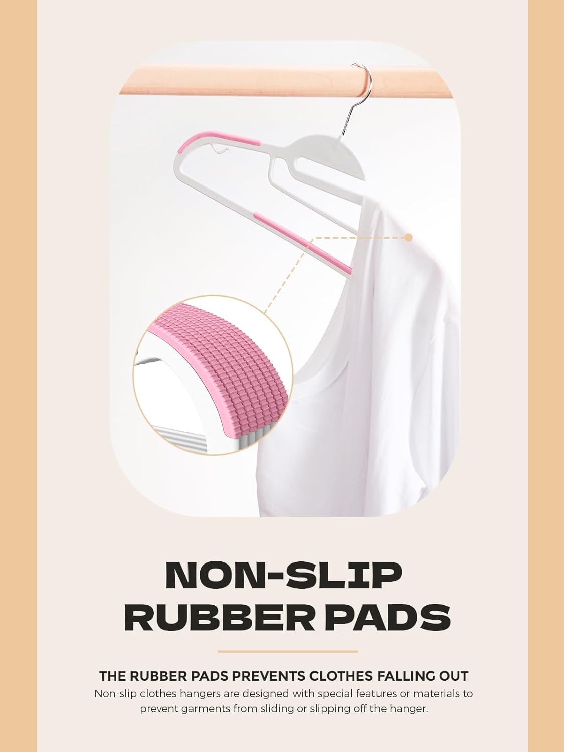 HOUSE DAY Pink Plastic Hangers 50 Pack, Slim Space Saving, Non Slip Hangers with Rubber Pads, Sturdy Coat Hanger for Closet, S-Shaped Clothes Hanger for Shirt, Suit, Pant, Skirt