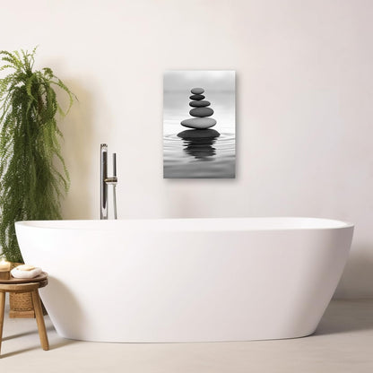 DOARTDO Zen Picture Wall Decor Black and White Zen Stone Canvas Wall Art Spa Stone Picture Print Bathroom Yoga Room Decor Frame (20.00" x 30.00", Zen Stone - 2)
