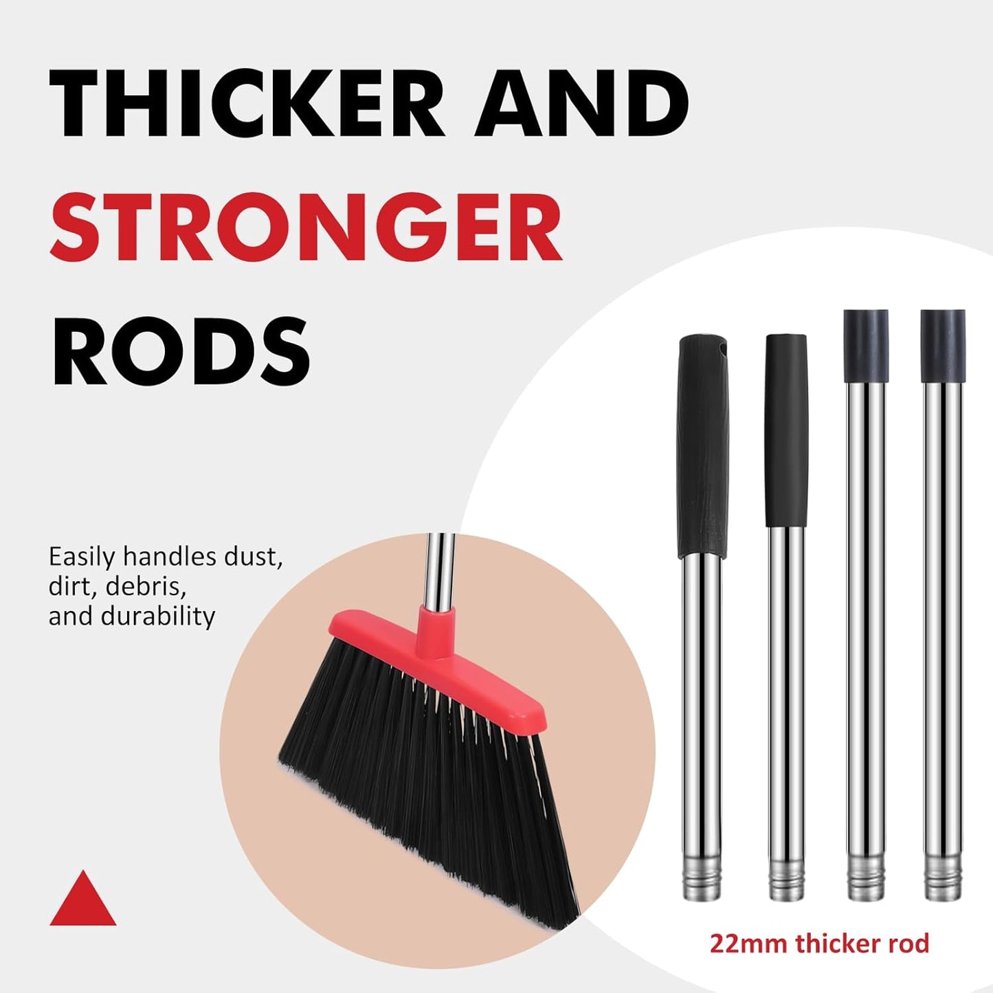 Heavy Duty Broom, 55 Inch Long Handle Outdoor Large Angle Brooms with Holder, Commercial Broom for Sweeping Indoor, for Home Garage Kitchen Office Courtyard Lobby Patio Lawn Concrete, Black Red