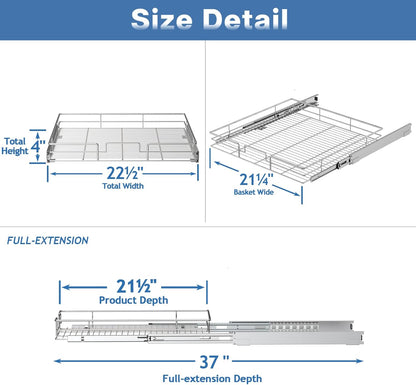 ROOMTEC Pull Out Cabinet Organizer, Cabinet Pull Out Shelves 22½" W x 21½" D, Heavy Duty Cabinet Drawers Slide Out Kitchen Cabinet Organizers Storage Shelf