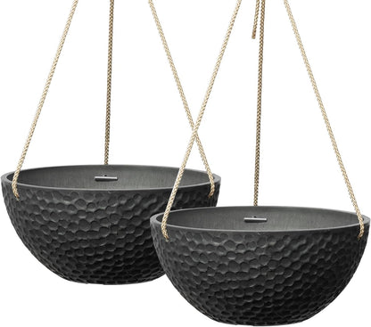 LA JOLIE MUSE Hanging Planters for Indoor Plants, Medium Hanging Planters with Drain Holes, Outdoor Hanging Flower Pots, Matte Black, Honeycomb (10 Inch, Set of 2)