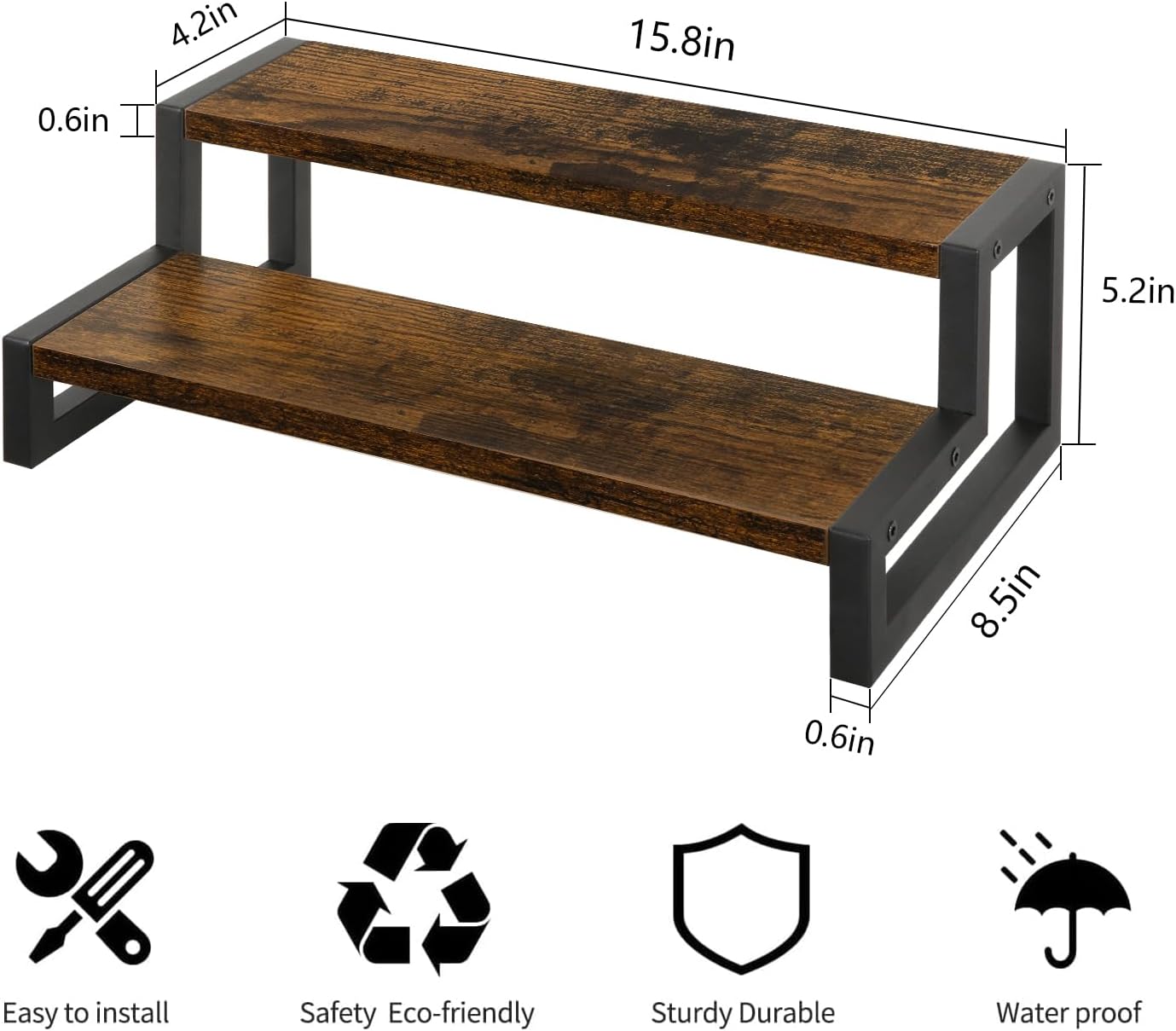 YINMIT Spice Rack Organizer for Countertop, 2 Tier Kitchen Counter Shelf, Wooden Tiered Display Stand Riser Shelf