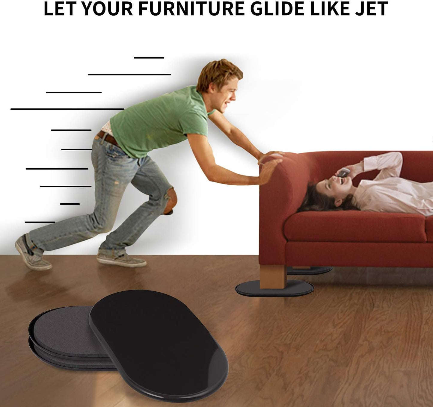 Ezprotekt 8 Pack Large Furniture Movers Sliders for Carpet, 9 1/2" x 5 3/4" Reusable Oval Furniture Moving Pads for Heavy Bed Sofa Fridge Couch Cabinet, Move Items Quickly and Easily (Black)