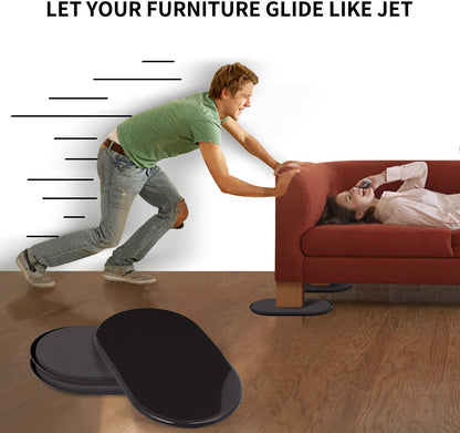 Ezprotekt 8 Pack Large Furniture Movers Sliders for Carpet, 9 1/2" x 5 3/4" Reusable Oval Furniture Moving Pads for Heavy Bed Sofa Fridge Couch Cabinet, Move Items Quickly and Easily (Black)