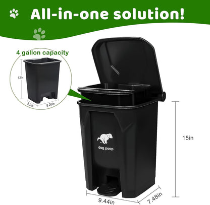 Dog Poop Trash Can Outside, 20L/5Gallon Pedal and Removable Inner Waste Bin, Outdoor Dog Poop Trash Can with 100 Bags, Pet Waste Container for Garden, Black