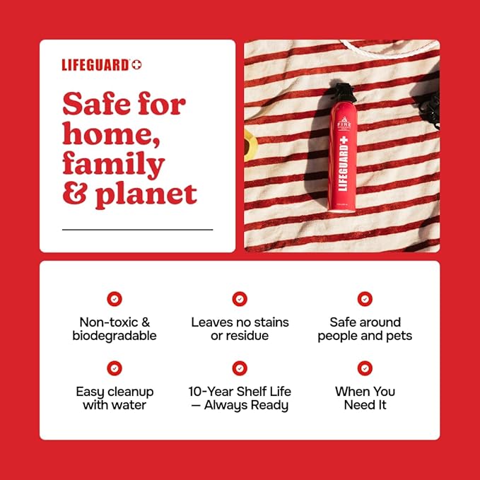 LIFEGUARD Aerosol Fire Extinguisher Spray - Non-Toxic, Eco-Friendly Fire Suppressant for Home, Kitchen, Car & Office, Compact, Easy-to-Use Design with 10-Year Shelf Life (Pack of 2)