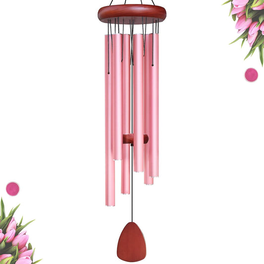 Large Aluminium Wind Chimes Outside, Soothing Melodic Memorial Sympathy Wind Chime, Suitable Outdoor Garden Decor, Gift for Mom Women Neighbors (Pink Wind Chimes-36)