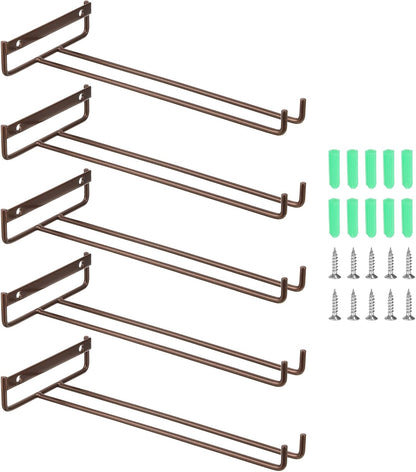 uxcell 5Pcs Wine Glass Rack, 10.43 Inch Iron Wine Glasses Rack Under Cabinet Stemware Rack - Wall Mountable Wine Glass Holder Storage Hanger for Bars Coffee Restaurants Kitchens, Bronze