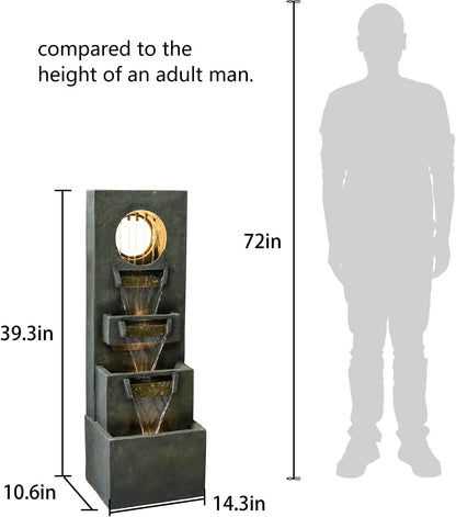 Naturefalls 39.3” H Modern Outdoor Fountain - 4-Tiered Outdoor Garden Fountains with Contemporary Design&LED Light for Garden, Patio, Deck, Porch, Backyard and Home Art Decor