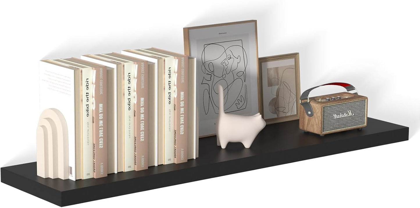 48 Inch Floating Shelf 1 Pack Large Floating Shelves for Wall No Drilling Accessories Included Deep Wall Shelves for Living Room Kitchen Farmhouse 48" W x 12" D x 1.2" Black