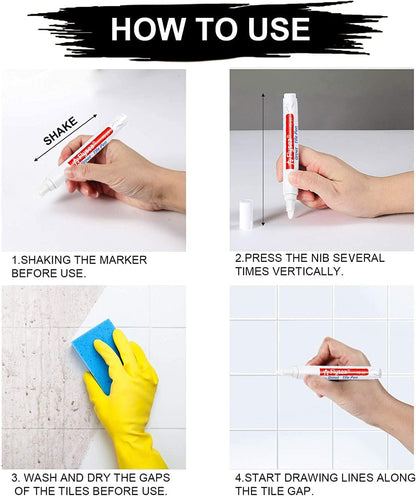 Grout Pen 12 Pack Water Based Tile Marker Repair Pens Professional for Bathroom, Kitchen, Parlor, Bedroom, Balcony Wall and Floor Color Restore (White)