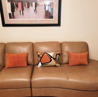 Lumbar Modern Pillow Cover - Kandinsky in Flow Burnt Orange Abstract Farmhouse Pillowcase Modern Chair Cushion Contemporary Outdoor Cushions Hand Embroidered Wool Size 14x20