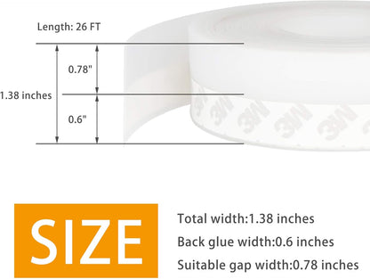 Door Weather Stripping Doors Seal Strip, 26 FT Silicone Sealing Tape for Door Draft Stopper Adhesive for Doors, Windows and Shower Glass Gaps (Transparent, 35mm)