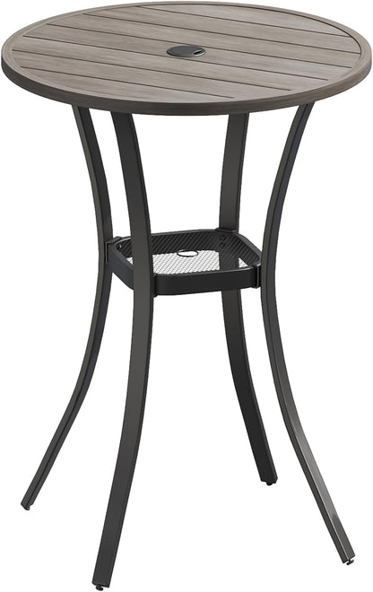 VICLLAX 28" Round Outdoor Bar Table with Adjustable Umbrella Hole, Counter Height Outdoor Furniture for Balcony, Grey Wood-Like