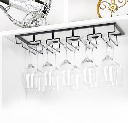 Wine Glass Rack - Under Cabinet Stemware Wine Glass Holder Glasses Storage Hanger 2 Pack Metal Organizer for Bar Kitchen 5 Rows Black