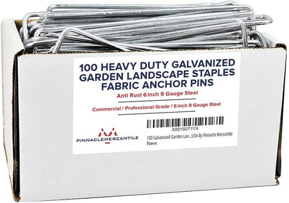 Pinnacle Mercantile 100 Pack Galvanized Garden Stakes Landscape Staples Extra Heavy Duty Sod Ground Anchors Anti Rust 6 inch Metal Pins 9 Gauge USA Made …
