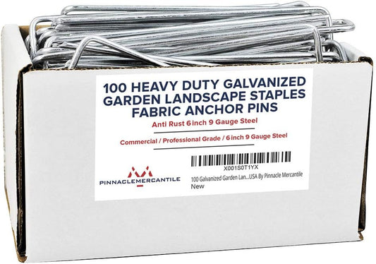 Pinnacle Mercantile 100 Pack Galvanized Garden Stakes Landscape Staples Extra Heavy Duty Sod Ground Anchors Anti Rust 6 inch Metal Pins 9 Gauge USA Made …