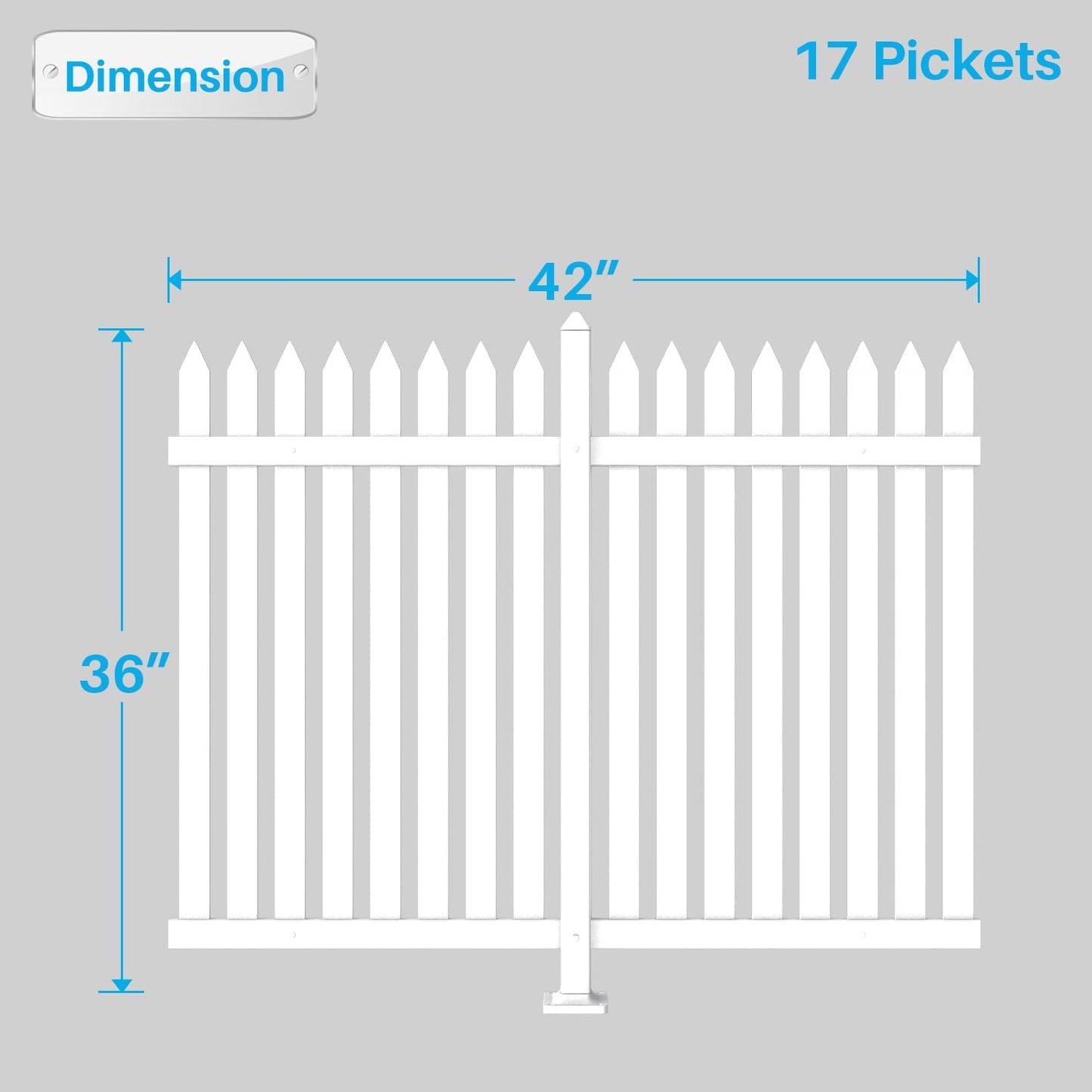 Patio 9 Sets Vinyl Picket Fence Panels 36" H x 84" W White PVC Decorative Fence for Front Yard Porch Patio Deck Pool Air Conditioner Fence Safety Dog Fence (34 Pickets, Straight)