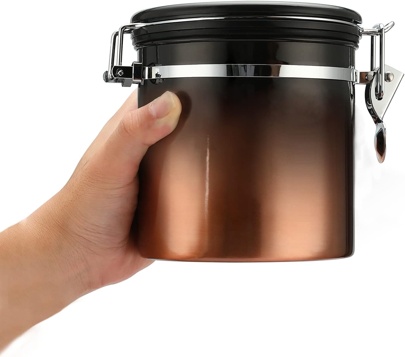 malmo Coffee Canister, Airtight Coffee Container with Date Tracker Lid, Stainless Steel Canister for Kitchen Food Storage (Black-Copper, 12oz)