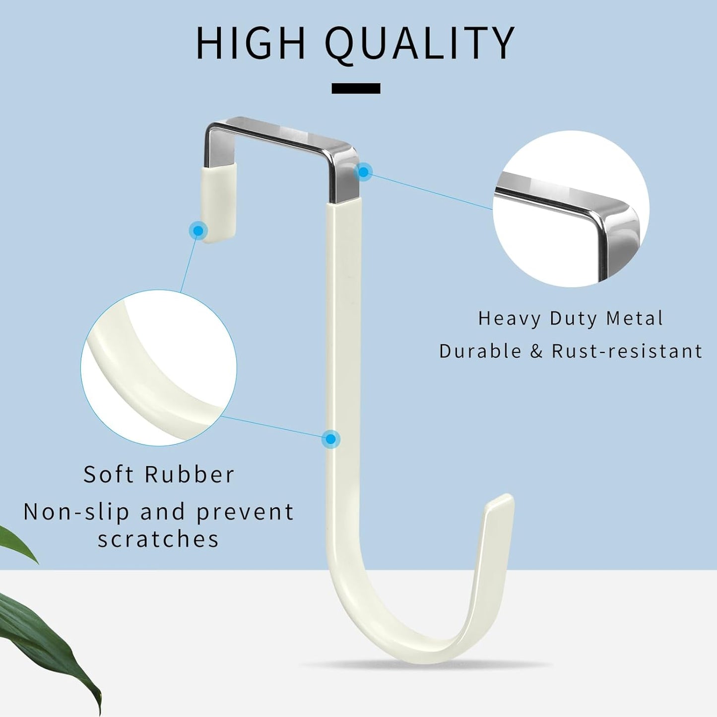 FYY Over The Door Hooks, 4 Pack Door Hangers Hooks with Rubber Prevent Scratches Heavy Duty Organizer Hooks for Living Room, Bathroom, Bedroom, Kitchen Hanging Clothes Towels Hats Coats Bags Beige