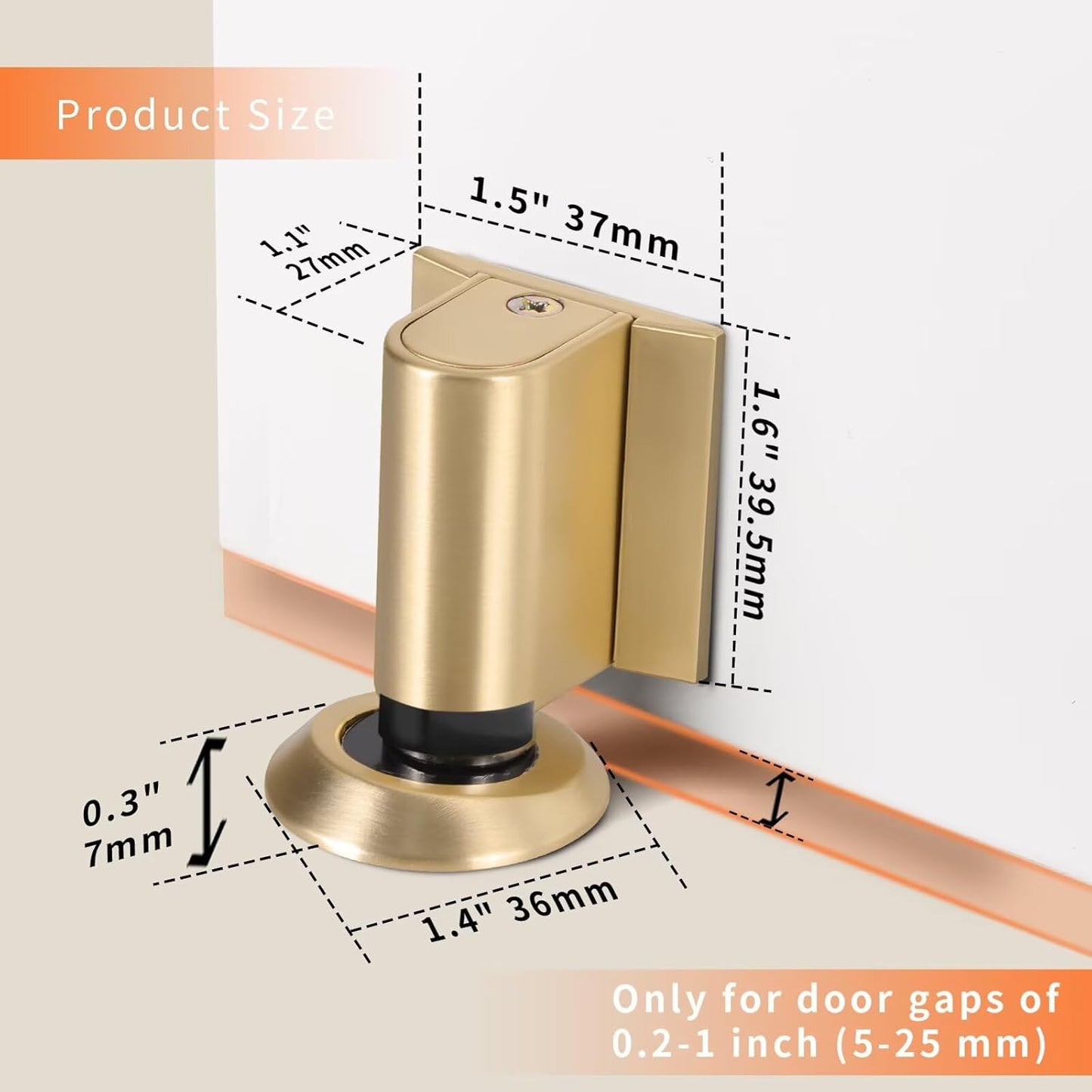 Bak Bo Magnetic Door Stoppers 1 Pack Bottom of Door Holder Keep Door Open No Drilling Magnet Floor Door Stop with Screws and Adhesive Brushed Gold DS268BG-1