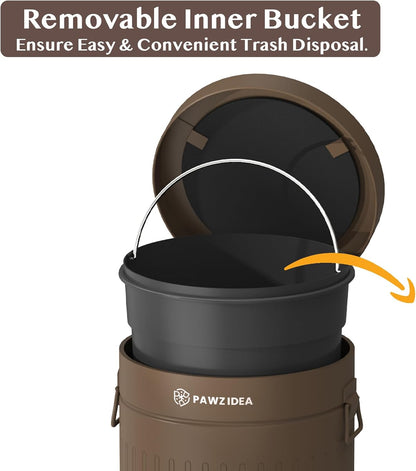 PAWZIDEA Dog Poop Trash Can Outside Odor Control, 3.1Gallon Pet Waste Trash Can Outdoor Waterproof, Dog Poop Container Bin Outdoor Garbage Can with Lid, 7.8in Activated Carbon Filter Pet Waste Station