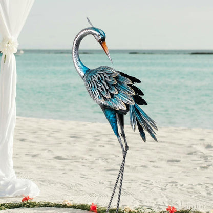 37 Inch Blue Heron Crane Statue, Metal Yard Art Outdoor Decoy, Garden Sculpture for Lawn/Pond Decoration, 1Pc, ORTBL-CR24053A-18