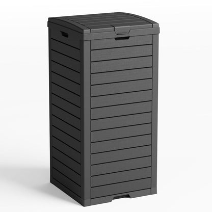 31 Gallon Outdoor Trash Can with Tiered Lid and Drip Tray,Waterproof Resin Waste Bin Indoor,Durable,Stylish,Lightweight Garbage Bin for Patio,Kitchen,Backyard and Office(Black)