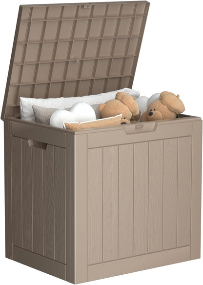 Vixzen 30 Gallon Resin Deck Box, Lockable Outdoor Storage Box for Patio Cushions Storage Furniture,Garden Tools, Pool Supplies, Weatherproof and UV Resistant- Grey