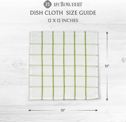 100% Cotton Terry Dish Cloth & Dish Towel, 6 Pack, Super Soft and Absorbent Kitchen Towels, Perfect for Kitchen Cleaning and Dish Washing (Green (Solid and Checks) 8 Pack)