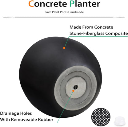 Ball Concrete Planter Outdoor Indoor, Large Tall Cement Plant Pots for Trees Flowers (Black, 18 inch)