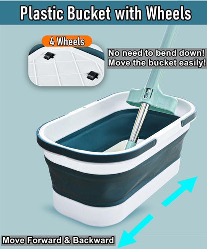 Collapsible Mop Bucket Basin Tub with Handle and Wheels, 12L (3.2 Gallon) Foldable Small Plastic Container for Household Cleaning, Car Washing, Portable Basket Bin Tool for Storage Organizer, Grey