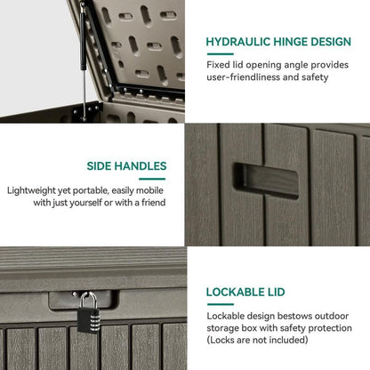 YITAHOME 90 Gallon Large Deck Box, Double-Wall Resin Outdoor Storage Boxes, Deck Storage for Patio Furniture, Cushions, Pool Float, Garden Tools, Lockable & Waterproof (Light Brown)