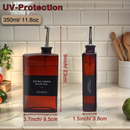 Olive Oil Dispenser Bottle for Kitchen, UV-Protected Dark Glass 11.8oz, Oil and Vinegar Dispenser Set, Soy Sauce Dispenser, Coffee Syrup Bottles- 11.8oz, Set of 2