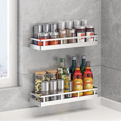 Spice Rack Organizer, SUS304 Stainless steel Wall Mount Spice Rack Storage Basket - Seasoning Container, Kitchen Spice Organizer -Kitchen Seasoning Hanging Rack - Bathroom Shelf (Silver)